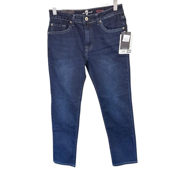 7 For All Mankind Girls Jeans Straight Leg Dark Wash Stretch Size 12 Slimmy NWT - Picture 1 of 12